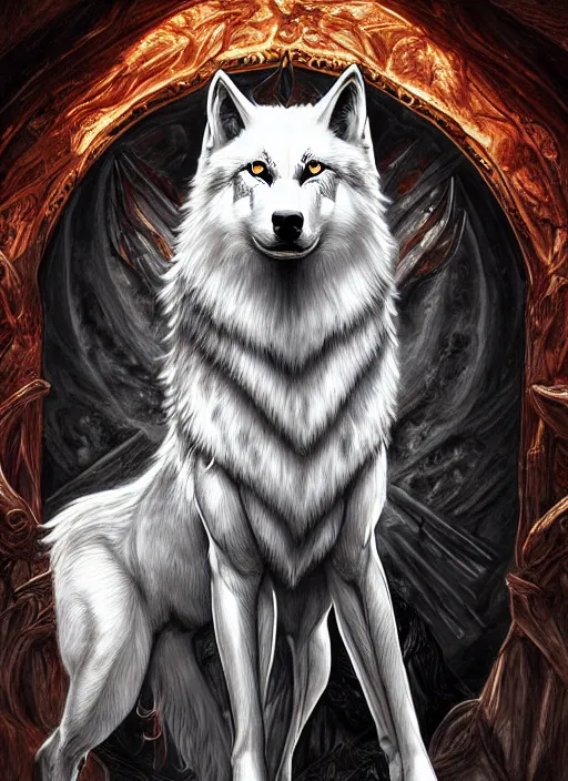 Prompt: digital _ painting _ white wolf queen _ filipe _ poles _ and _ justin _ gerard _ symmetrical _ fantasy _ very _ detailed _ realistic _ complex _ port