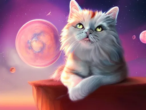 Image similar to cat in space, digital painting, elegant, beautiful, highly detailed, artstation, concept art