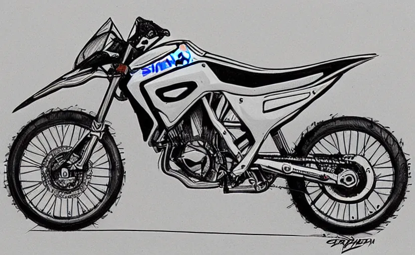 Image similar to 1 9 9 0 s suzuki enduro motorcycle concept, sketch, art,