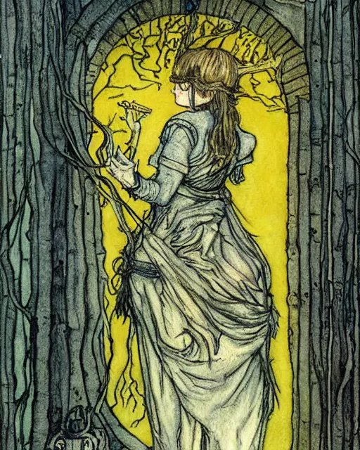 Image similar to tarot card detailed painting, illustration in style of Arthur Rackham