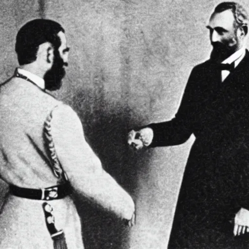 Prompt: theodor herzl shaking hands with franz joseph