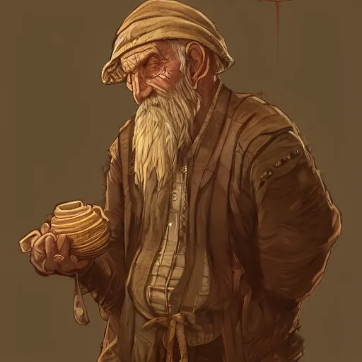 Image similar to illustration of a merchant, old man, concept art, artstation, detailed, intricate