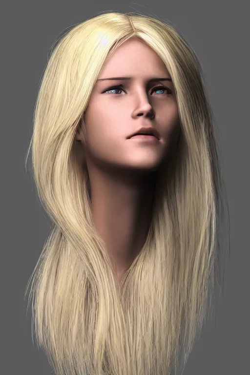 Image similar to robot with human face, female head, full body angle, woman human face, human face realistic, beautiful blonde hair, human head, human head with blonde hair, blonde hair human head, blonde hair, human realistic face, human head skin, cyborg frame concept, cyborg by ales-kotnik, sci-fi android female, the body is made of wires, robotic body, cyborg body, cyborg bust body, robot body cyborg, full body