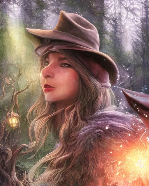 Image similar to Fox singer singing in forest, portrait, wearing hat, magical notes, fairy atmosphere, magic the gathering artwork, D&D, fantasy, cinematic lighting, centered, symmetrical, highly detailed, digital painting, artstation, concept art, smooth, sharp focus, illustration, volumetric lighting, epic Composition, 8k, art by Akihiko Yoshida and Greg Rutkowski and Craig Mullins, oil painting, cgsociety