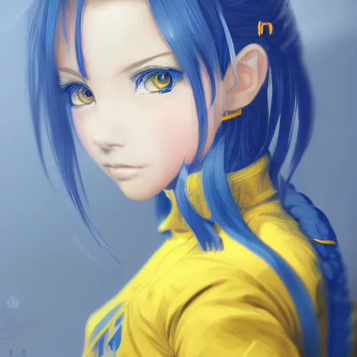 Image similar to a portrait of anime ukrainian blue and yellow girl, concept art, trending on artstation, highly detailed, intricate, sharp focus, digital art, 8 k