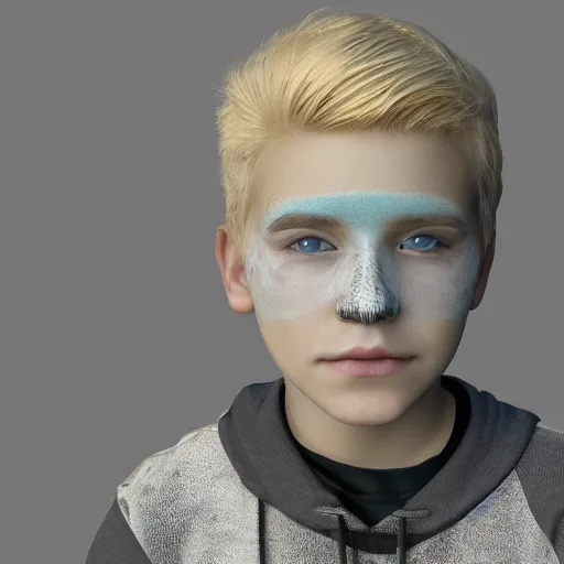 Prompt: detailed render of a blonde boy with face tattoos