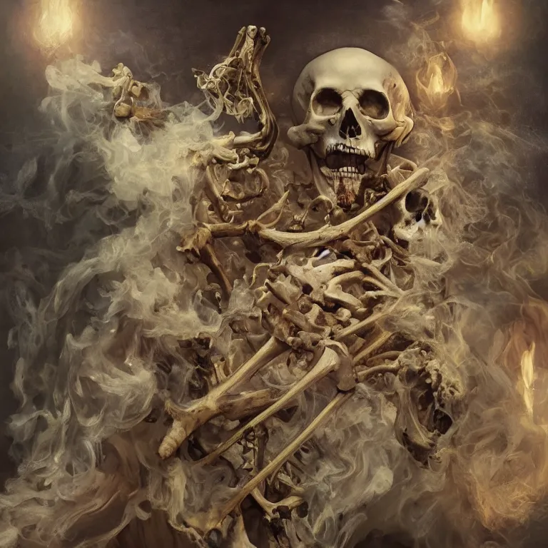 Prompt: alex brunori a baroque painting of a morbid skeleton, colors, smoke, royal, full body, hyper realistic alfonso mucha, epic, symmetrical : : a intricate oil painting : : cgsociety, artstation, nvidia 4 k, cinematic, unreal engine, ratio, photorealistic. realistic, 8 k octanerender, alfonso mucha,