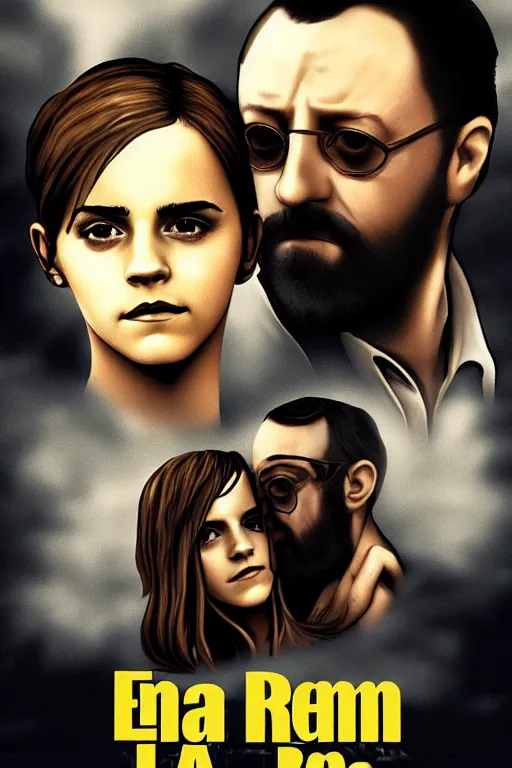 Image similar to Emma Watson and Jean Reno in Leon The Professional, movie poster, digital art