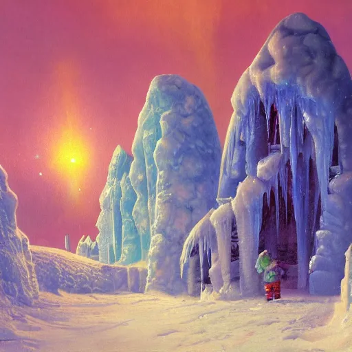 Image similar to hd wallpaper of ice castles in the north pole, artwork by paul lehr