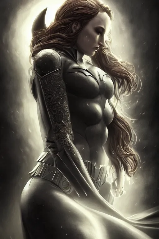 Image similar to Majestic and regal portrait of a female The Batman, DC universe, Perfect face, beautiful, intricate, epic, elegant, menacing, fantasy, highly detailed, digital painting, hard focus, beautiful volumetric lighting, epic light, ultra detailed, by Leesha Hannigan, Ross Tran, Thierry Doizon, Kai Carpenter, Ignacio Fernández Ríos