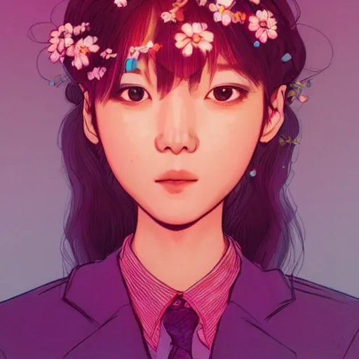 Prompt: portrait of a kpop star, smiling with flowers in hands. sharp focus, cinematic pose, cinematic lighting, unreal engine render. art by josan gonzales and moebius and deathburger.