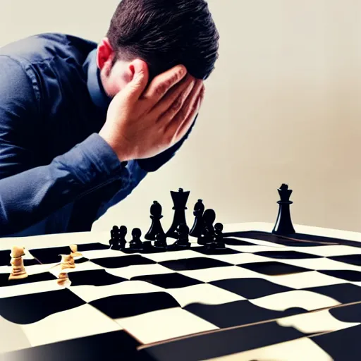 Image similar to angry man flipping over the chessboard after losing, ultra realistic