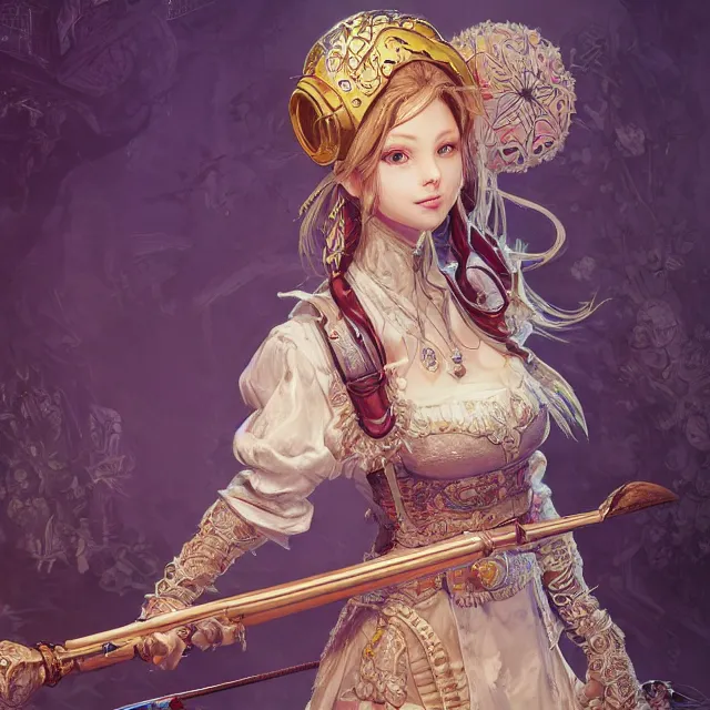 Image similar to studio portrait of neutral good colorful female cleric bard healer as absurdly beautiful, gorgeous, elegant, young gravure idol, an ultrafine hyperdetailed illustration by kim jung gi, irakli nadar, intricate linework, sharp focus, bright colors, octopath traveler, final fantasy, unreal engine 5 highly rendered, global illumination, radiant light, detailed and intricate environment