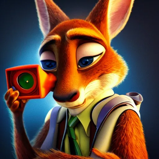 Image similar to “portrait of a cartoon animal, zootopia movie style, pointing a laser gun at the camera, digital art, 4k, award winning”