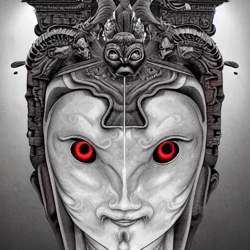 Image similar to naraka buddhist demon korean female, appy female alien, tubular creature, blood vesels, no face, dystopian surrealism, alex ries zdzisław beksinski, symmetrical long head, smooth marble surfaces, smooth marble surfaces, detailed ink illustration, detailed ink illustration, raiden metal gear, cinematic smooth stone, deep aesthetic, concept art, intricate