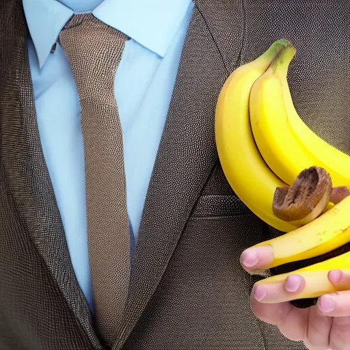 Image similar to an antropomorphic banana wearing a business suit