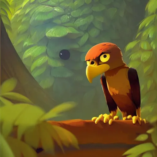 Image similar to goro fujita illustration a young little eagle in the jungle by goro fujita, painting by goro fujita, sharp focus, highly detailed, artstation