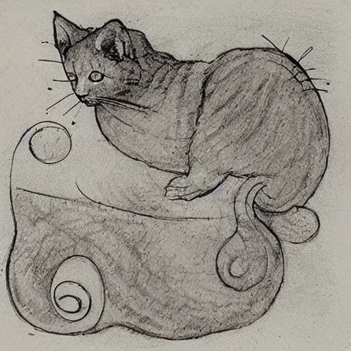 Prompt: da vinci ’ s sketchbook, showing the design of cats,