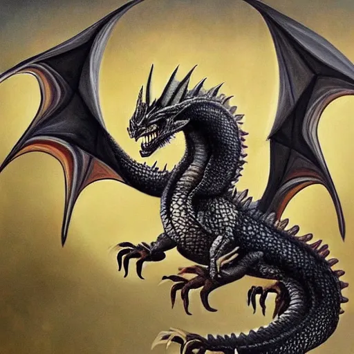 Prompt: a hyperrealistic painting of a majestic ancient dragon