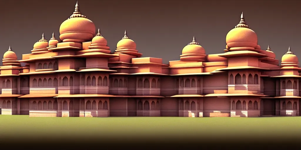 Image similar to a 3 d concept art of an indian palace by oliver beck, hyper realism, extremely detailed, atmospheric