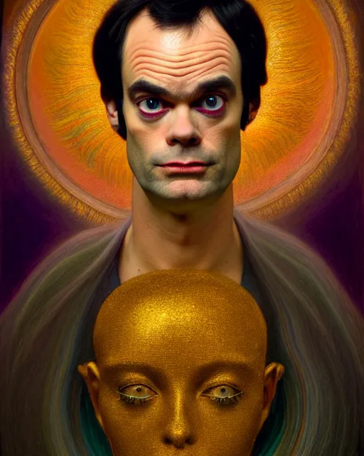 Image similar to portrait of bill hader, unusual beauty, etheric, outworldly colours, emotionally evoking symbolic metaphors, head in focus, fantasy, ornamental, intricate, elegant, highly detailed painting style photo, artstation, concept art, painterly, golden ratio, sharp focus, illustration, art by john william godward and leonora carrington,