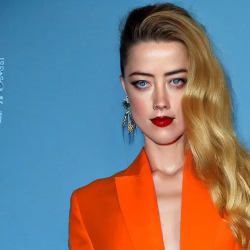 Prompt: Amber Heard in orange prison suit