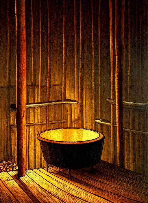 Image similar to finnish sauna, backround dark, highly detailed, digital illustration, trending in artstation, modern painting, smooth, sharp focus, intricate, einar jonsson, ilya repin