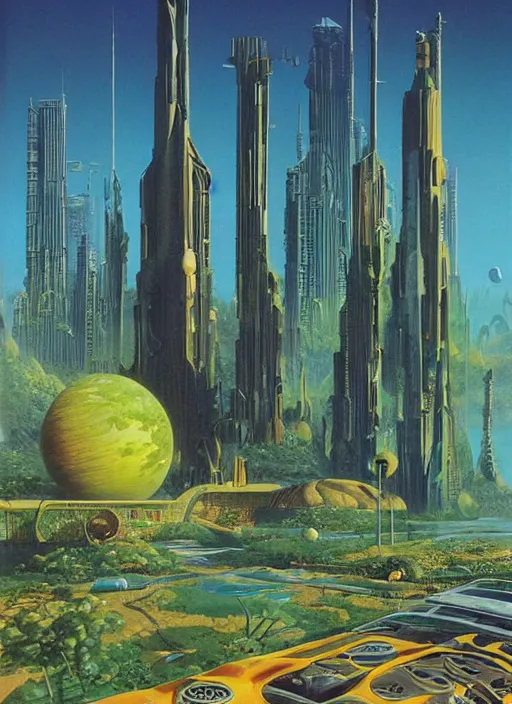 Prompt: photorealistic image of a futuristic cityscape, solarpunk, naturecore, by roger dean, by dean ellis