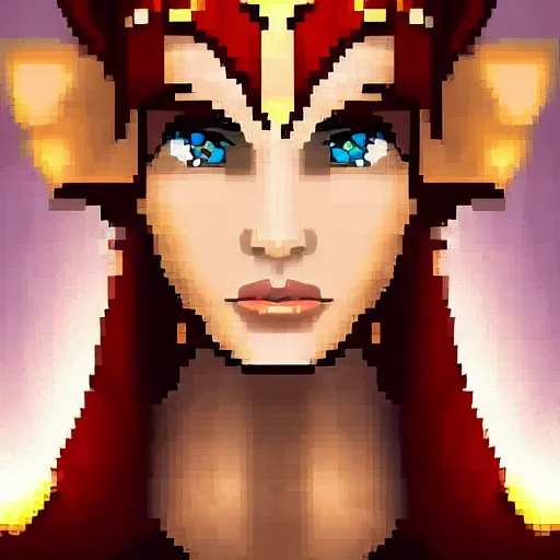 Image similar to pixel art elf female warrior front portrait, cinematic style