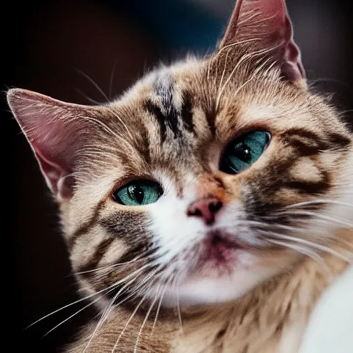 Prompt: Portrait of a crying cat giving a thumbs up, photo by annie leibovitz, 50mm f1.8