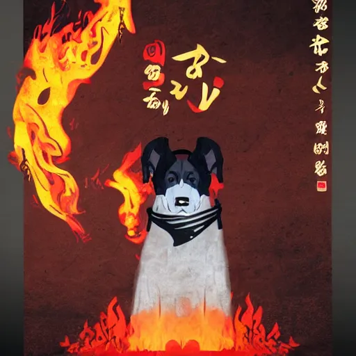 Prompt: ghost dog samurai loves fire, nihonga, detailed, 4 k