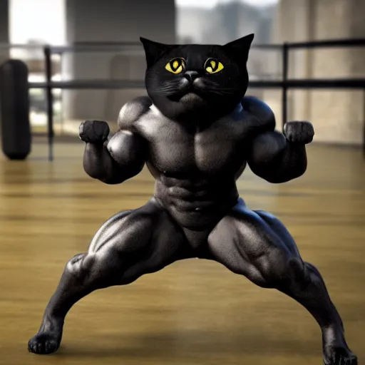 Prompt: a black bodybuilder cat, unreal engine 5