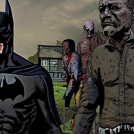 Image similar to batman in the walking dead 4 k detailed super realistic