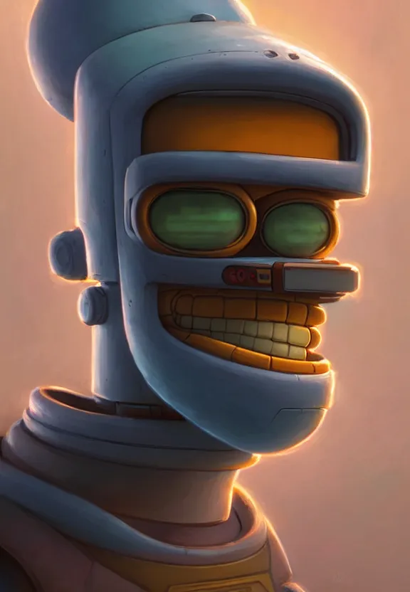 Image similar to portrait of bender from futurama, looking at camera, extremely detailed, digital painting, artstation, concept art, smooth, sharp focus, illustration, ambient lighting, art by greg rutkowski and matt groening, futurama artstyle