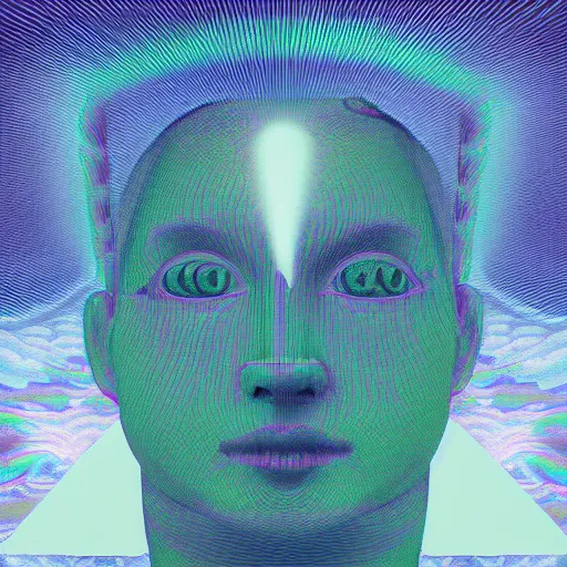 Image similar to man trasforming into an enlightened being, psychedelic, vaporwave,'9 0 s