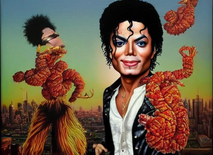 Image similar to michael jackson made of fried shrimp, lowbrow, matte painting, 3 - d highly detailed, in the style of mark ryden,