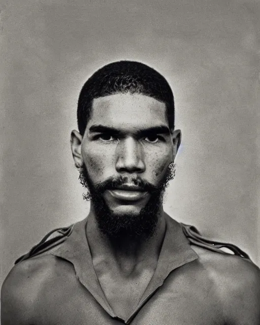 Image similar to Portrait of Jayson Tatum, Jayson Tatum as Che Guevara, Guerilla Heroica, Black and White, Photograph by Alberto Korda, inspiring, dignifying, national archives