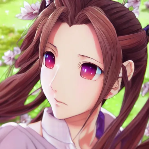 Image similar to portrait of aerith gainsborough, anime fantasy illustration by tomoyuki yamasaki, kyoto studio, madhouse, ufotable, trending on artstation