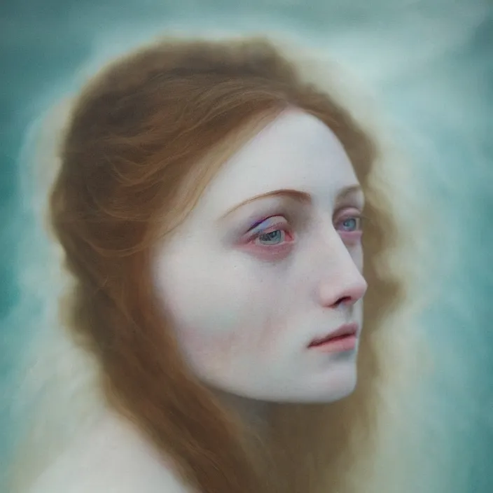 Image similar to Kodak Portra 400, 8K,ARTSTATION, Caroline Gariba, soft light, volumetric lighting, highly detailed, britt marling style 3/4 , extreme Close-up portrait photography of a beautiful woman how pre-Raphaelites,inspired by Ophelia paint, the face emerges from water of Pamukkale, underwater face, hair are intricate with highly detailed realistic beautiful flowers , Realistic, Refined, Highly Detailed, interstellar outdoor soft pastel lighting colors scheme, outdoor fine art photography, Hyper realistic, photo realistic