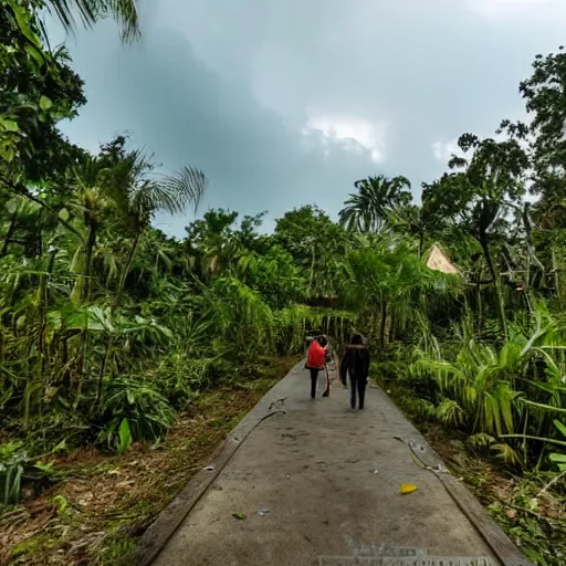 Prompt: an abandoned themepark in the middle of jungle, moody, monkies walking around, very late at night, sty full of skies, atmospheric, scary