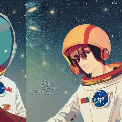 Prompt: jessica alba light novel illustration as an astronaut by makoto shinkai by victo ngai by by hokuskai