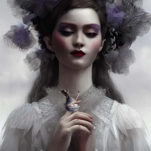 Image similar to picture generation, soft painting curiosities carnival, beautiful prima ballerina in full long dress, accurate features, focus, very intricate ultrafine details, black white purple volumetric clouds, award winning masterpiece, octane render 8 k hd, tom bagshaw artstyle