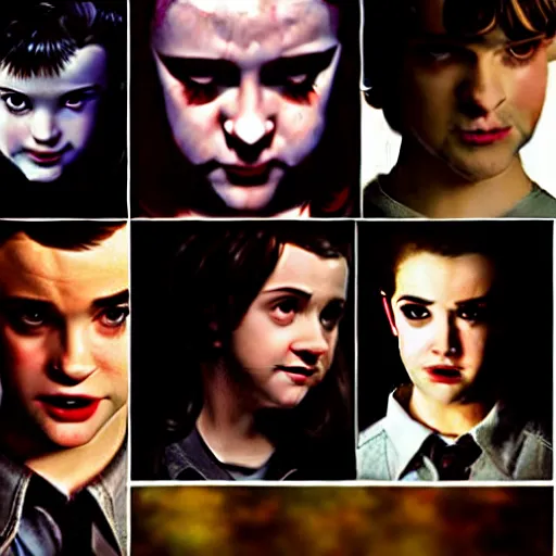 Image similar to Twilight cast in Stranger Things, Edward, Bella, photorealistic, dramatic lighting, soft, sharp focus