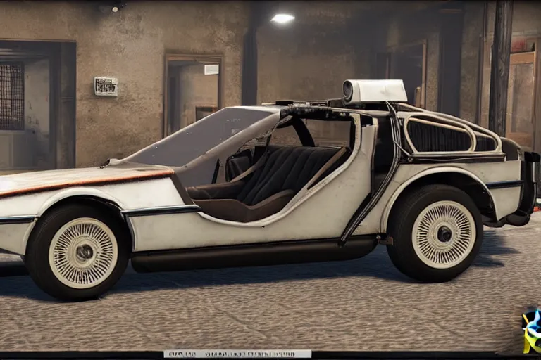 Image similar to 1 9 2 2 delorean by grand theft auto v, by red dead redemption 2