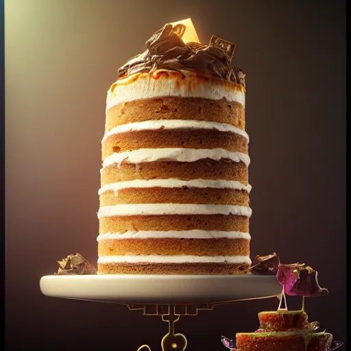 Image similar to cinematic screenshot of a delicious looking birthday cake ; crisp sharp focus ; ultra realistic, concept art, intricate details, food photography, highly detailed, photorealistic, octane render, 8 k, unreal engine. art by artgerm and greg rutkowski and charlie bowater and magali villeneuve and alphonse mucha