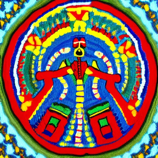 Prompt: painted Huichol figure of a harp seal, museum photo