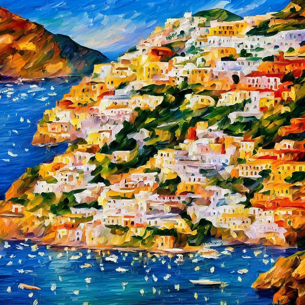 Prompt: Oil painting of the Positano Coast by Leonid Afremov