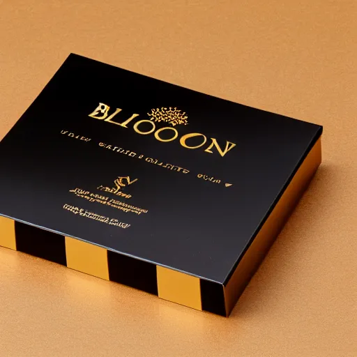 Image similar to black and gold chocolate paperboard packaging, ultrarealistic, smooth, sharp focus, great light,