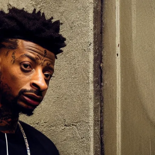 Image similar to cinematic film still of rapper 21 Savage starring in a Horror Anthology Series in the style of Wes Craven, shallow depth of field, HD, nightmare