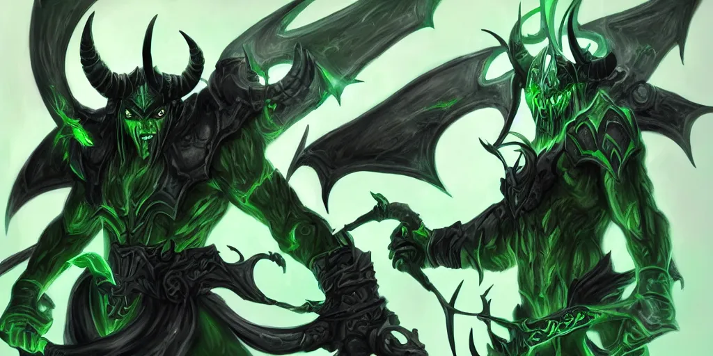 Prompt: illidan stormrage the demon hunter with his blades ultra details background trending on artstation digital painting drawn by a professional artist